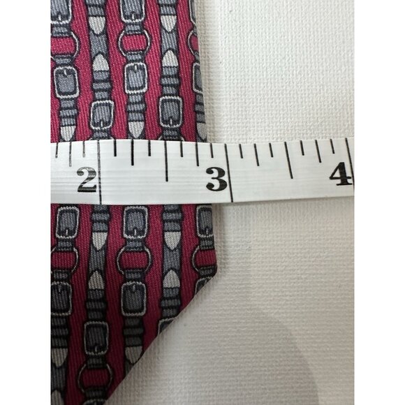 Vintage Hermes Red Buckle Print Men’s Neck Tie - Picture 5 of 6
